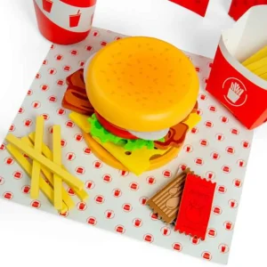 Hot Burger and Fries Set Wooden Toy Food Sets | Shopping Role Play