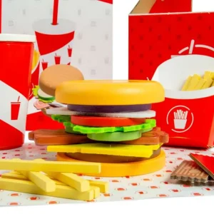 Hot Burger and Fries Set Wooden Toy Food Sets | Shopping Role Play