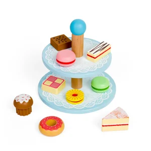 Fashion Cake stand with 9 Cakes Play Shop Cook And Share | Wooden Toy Food Sets