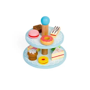Fashion Cake stand with 9 Cakes Play Shop Cook And Share | Wooden Toy Food Sets
