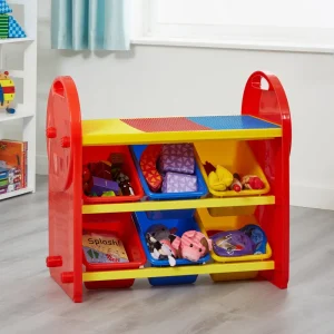 Outlet Children’s 6-Bin Storage Organiser Unit with Construction Tabletop Kids Kid’s Furniture