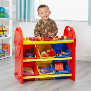 Outlet Children’s 6-Bin Storage Organiser Unit with Construction Tabletop Kids Kid’s Furniture