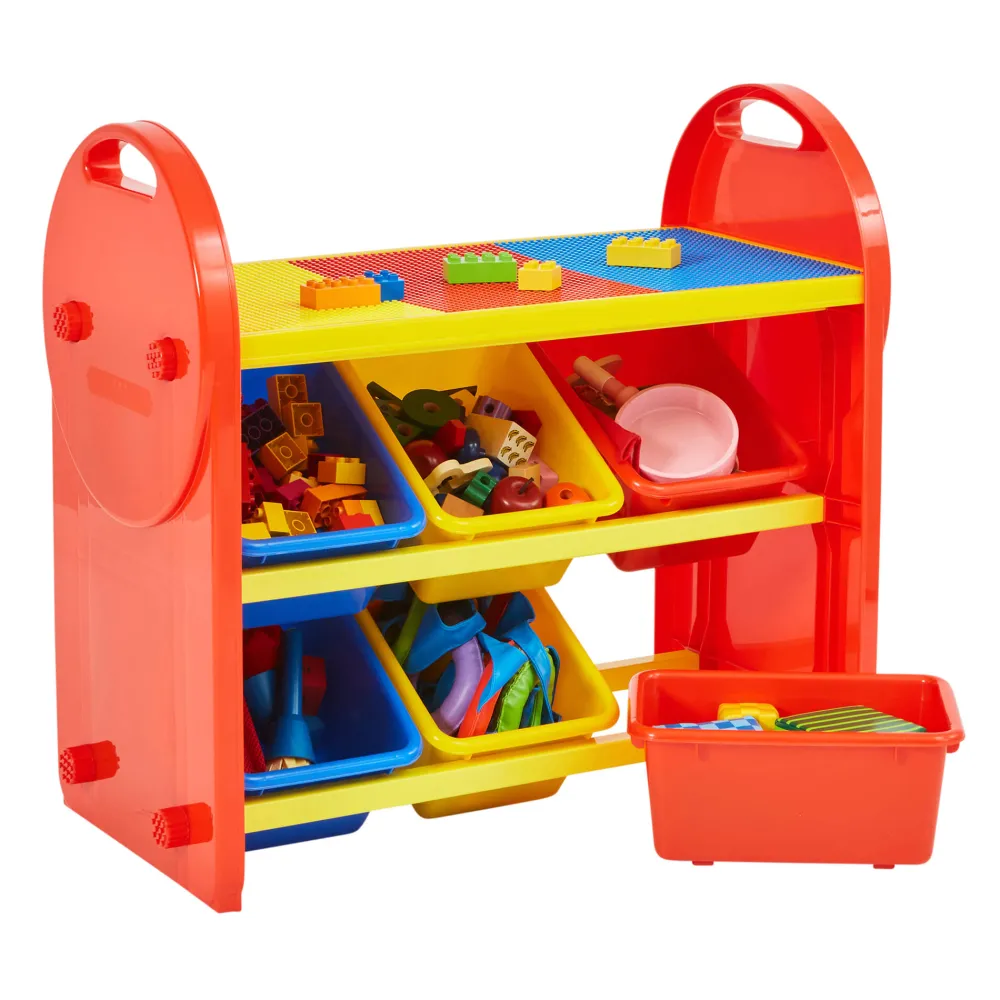 childrens_bin_storage_org_2.webp Outlet Children’s 6-Bin Storage Organiser Unit with Construction Tabletop Kids Kid’s Furniture