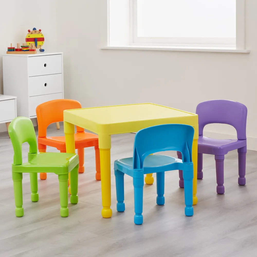 childrens_multicoloured_t_2.webp Hot Children’s Multicoloured Table and 4 Chairs Set Kids Kid’s Furniture