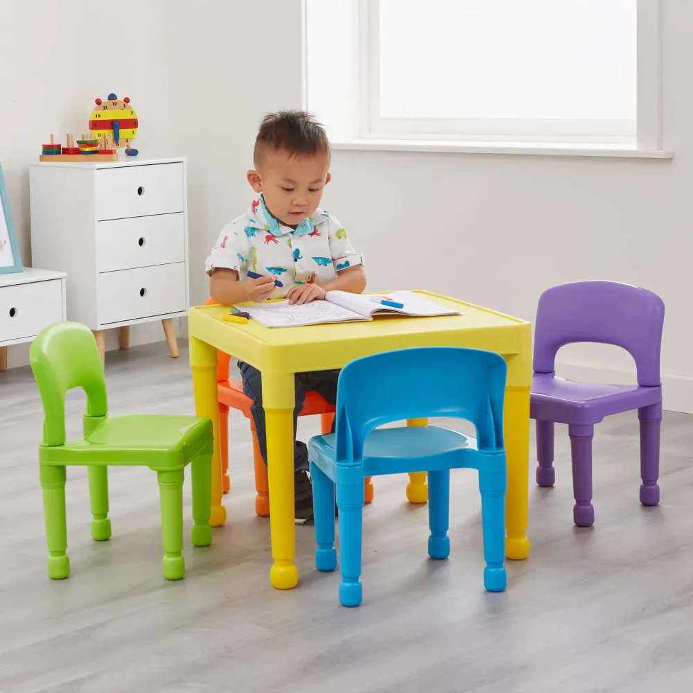 childrens_multicoloured_t_3.webp Hot Children’s Multicoloured Table and 4 Chairs Set Kids Kid’s Furniture