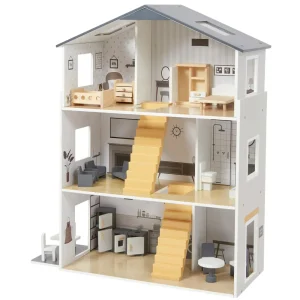 Online Contemporary Dolls House with 18 Handcrafted Wood Furniture Accessories Wooden Doll’s Houses | Traditional Wooden Toys