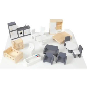 Online Contemporary Dolls House with 18 Handcrafted Wood Furniture Accessories Wooden Doll’s Houses | Traditional Wooden Toys