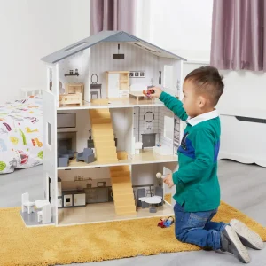 Online Contemporary Dolls House with 18 Handcrafted Wood Furniture Accessories Wooden Doll’s Houses | Traditional Wooden Toys