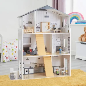 Online Contemporary Dolls House with 18 Handcrafted Wood Furniture Accessories Wooden Doll’s Houses | Traditional Wooden Toys