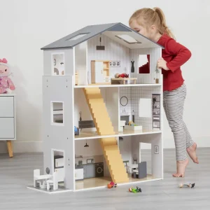 Online Contemporary Dolls House with 18 Handcrafted Wood Furniture Accessories Wooden Doll’s Houses | Traditional Wooden Toys