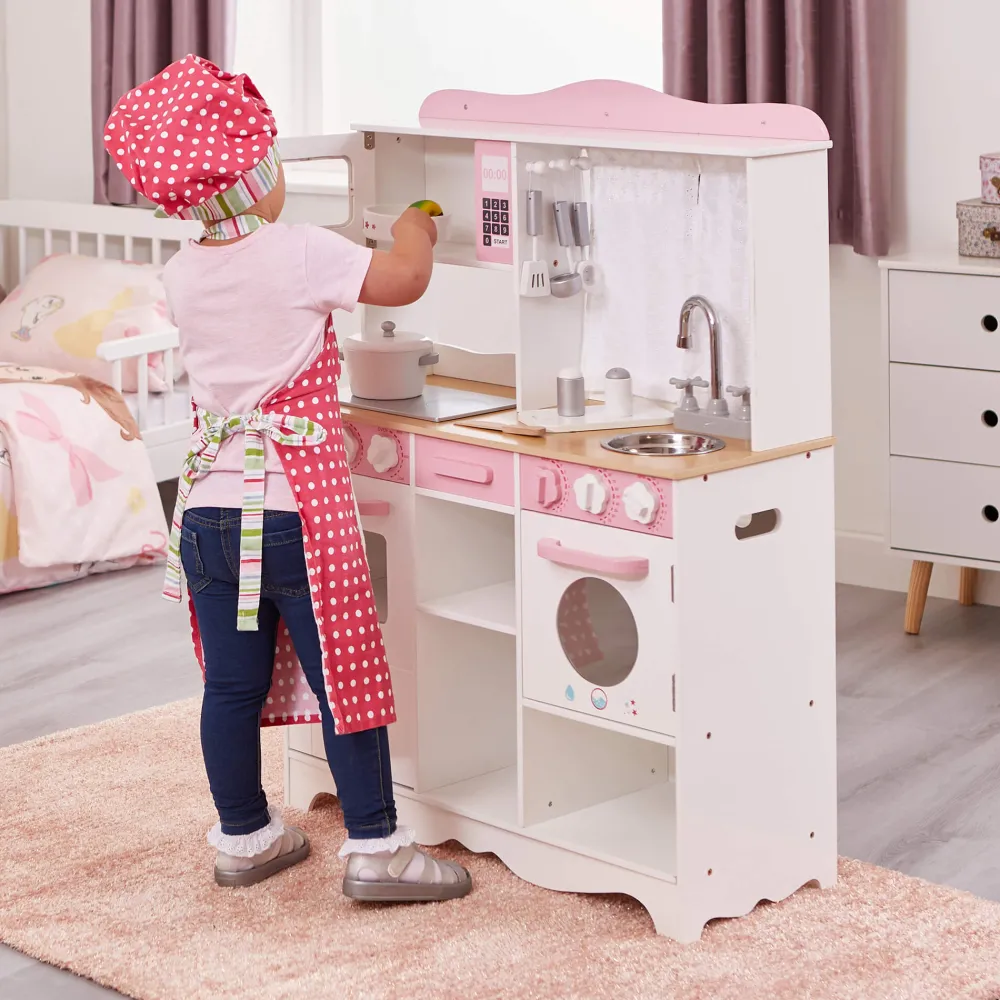 country_play_kitchen_with_1.webp Outlet Country Play Kitchen with 9 Wooden Accessories Play Shop Cook And Share | Pretend Play Kitchens