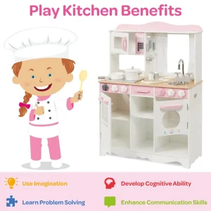 Outlet Country Play Kitchen with 9 Wooden Accessories Play Shop Cook And Share | Pretend Play Kitchens
