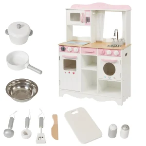 Outlet Country Play Kitchen with 9 Wooden Accessories Play Shop Cook And Share | Pretend Play Kitchens