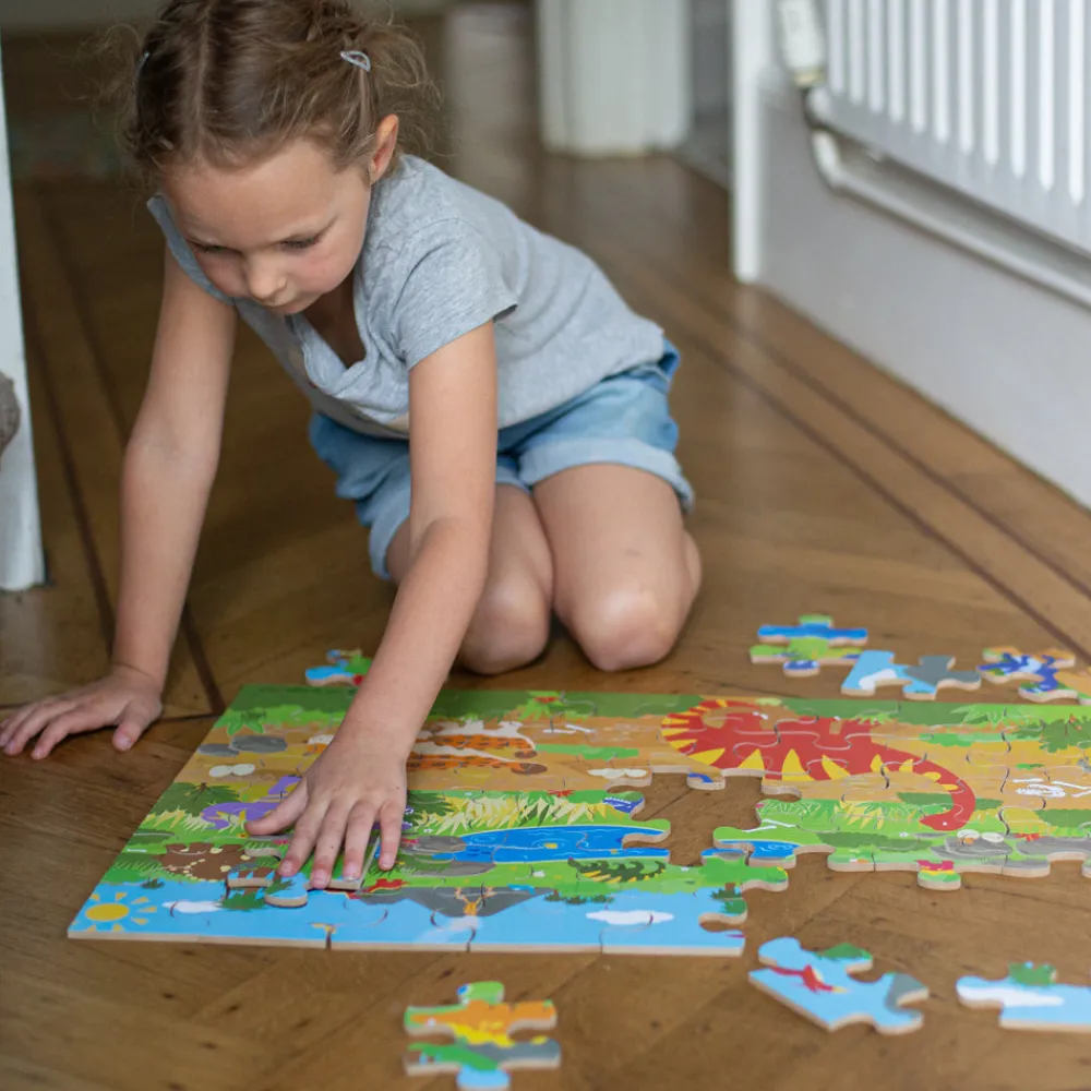 dawn_of_the_dinosaur_floo_2.webp Discount Dawn of the Dinosaur Floor Puzzle (48 piece) Wooden Puzzles And Activity Toys | Children's Wooden Puzzles