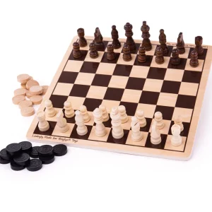 Outlet Draughts and Chess Set Traditional Wooden Games