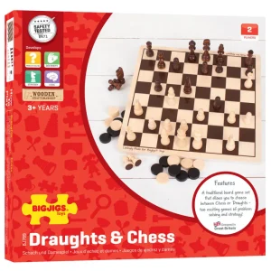 Outlet Draughts and Chess Set Traditional Wooden Games