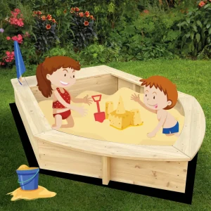 Outlet Kids Boat Sandpit with Seating and Cover Outdoor Garden Toys