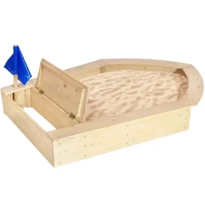 Outlet Kids Boat Sandpit with Seating and Cover Outdoor Garden Toys