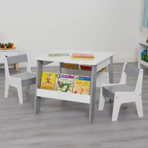 Outlet Kids White and Grey Bookshelf Table and Chair Set Kids Kid’s Furniture