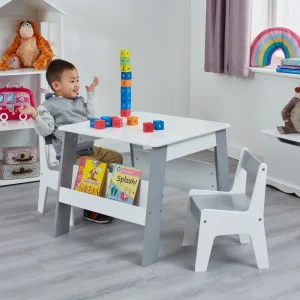 Outlet Kids White and Grey Bookshelf Table and Chair Set Kids Kid’s Furniture