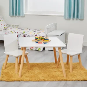 Outlet Kids White and Pinewood Table and Chair Set Kids Kid’s Furniture