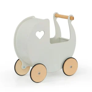 Outlet Wooden Dolls Pram Off-White Traditional Wooden Toys | Prams & Cradles