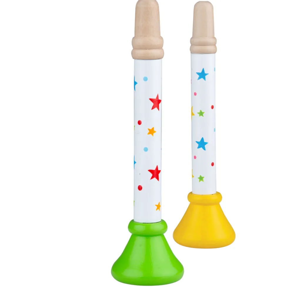 pack_of_two_trumpet_green_0.webp Sale Pack of Two Trumpet (Green/Yellow) Traditional Wooden Toys | Gifts For 5 Yr Olds