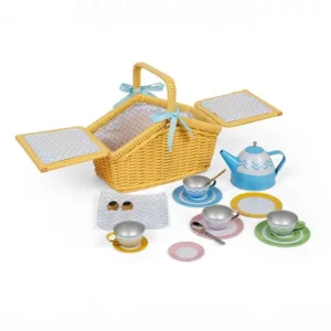 Clearance Picnic Set in Yellow Basket Wooden Toy Food Sets | Pretend Play Kitchens