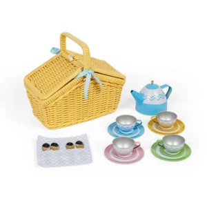 Clearance Picnic Set in Yellow Basket Wooden Toy Food Sets | Pretend Play Kitchens