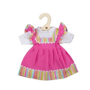 New Pink dress with striped trim (for Size Medium Doll) Soft Rag Dolls | Soft Toys