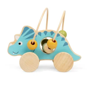 Clearance Push Along Triceratops Bead Frame Traditional Wooden Toys | Wooden Push And Pull Along Toys
