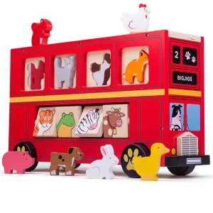 Fashion Red Bus Sorter Wooden Animal Toys | Traditional Wooden Toys