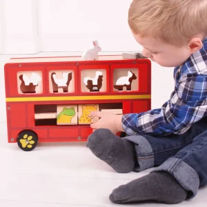 Fashion Red Bus Sorter Wooden Animal Toys | Traditional Wooden Toys