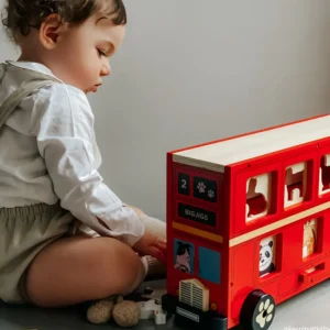 Fashion Red Bus Sorter Wooden Animal Toys | Traditional Wooden Toys