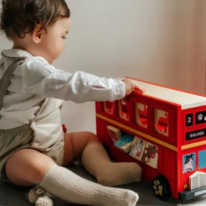 Fashion Red Bus Sorter Wooden Animal Toys | Traditional Wooden Toys