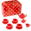 New Red Polka Dot Porcelain Tea Set Play Shop Cook And Share | Wooden Toy Food Sets