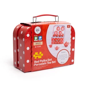 New Red Polka Dot Porcelain Tea Set Play Shop Cook And Share | Wooden Toy Food Sets