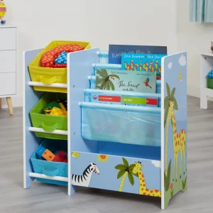 Clearance Safari Book Display Unit with Fabric Storage Boxes Kids Kid’s Furniture