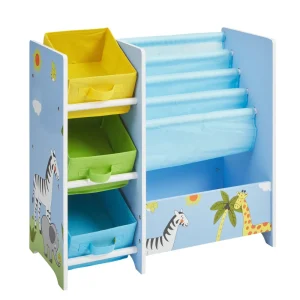 Clearance Safari Book Display Unit with Fabric Storage Boxes Kids Kid’s Furniture