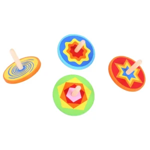 Best Snazzy Spinning Tops (Pack of 4) Traditional Wooden Toys | Gifts For 5 Yr Olds