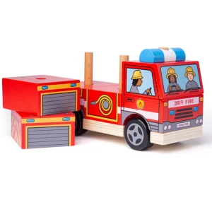 New Stacking Fire Engine Wooden Push And Pull Along Toys | Building & Stacking Toys