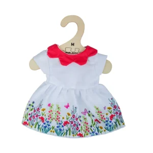 Online White floral dress with red collar (for Size Medium Doll) Soft Rag Dolls | Soft Toys